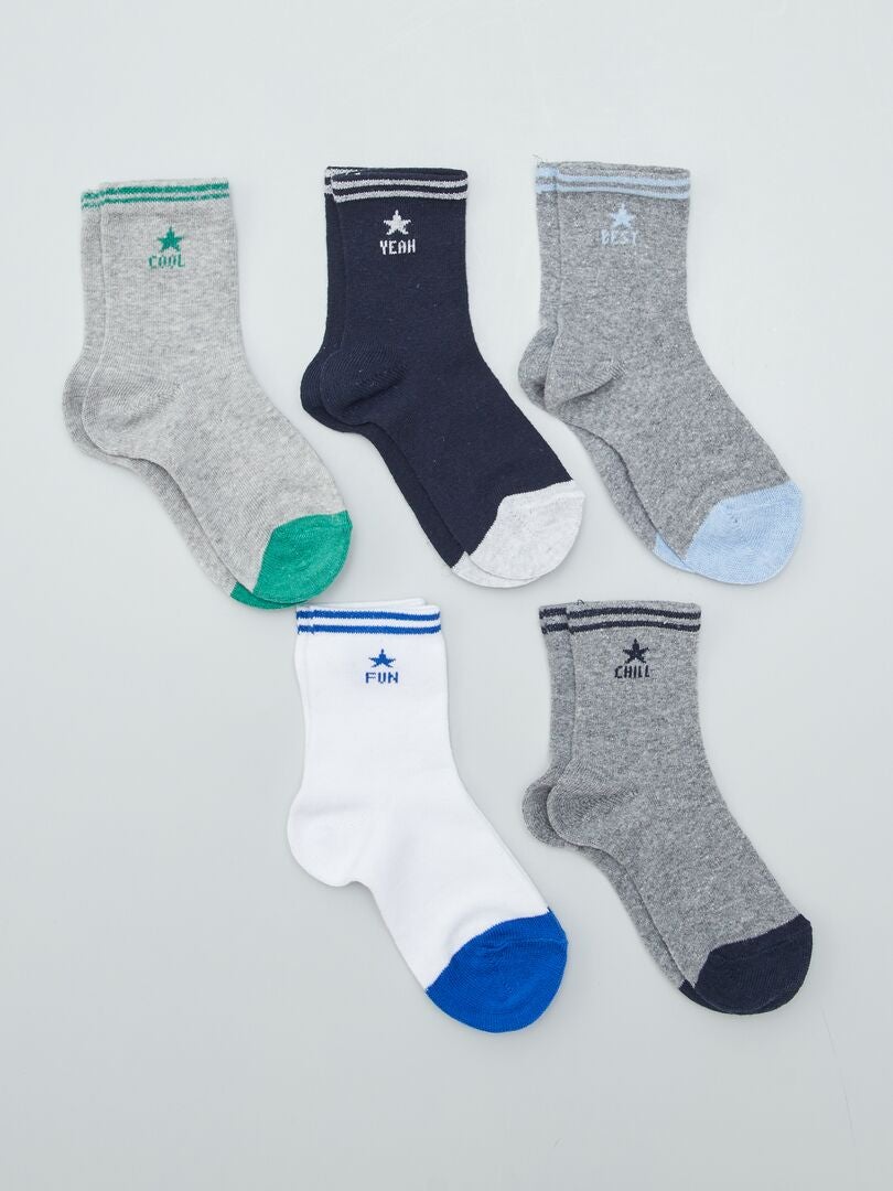 Set van 5 paar contrasterende sokken - GRIJS