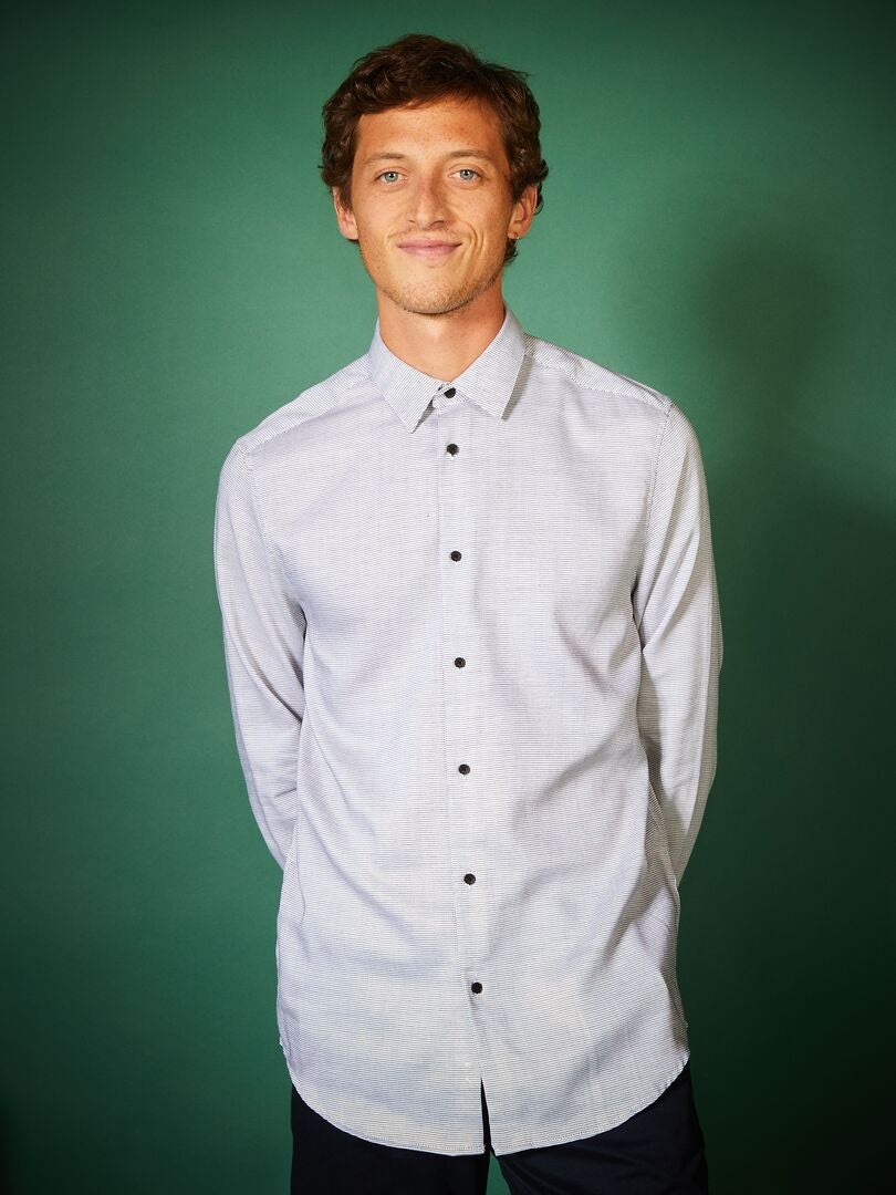 Camisa de algodón dobby de corte regular - AZUL