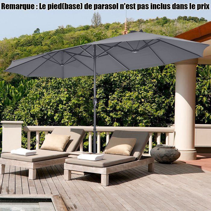 COSTWAY Parasol Double de Jardin XXL - 470x280x245 cm, avec 12 Baleines, Système à Manivelle, Cadre Métal, Toile Polyester, Gris