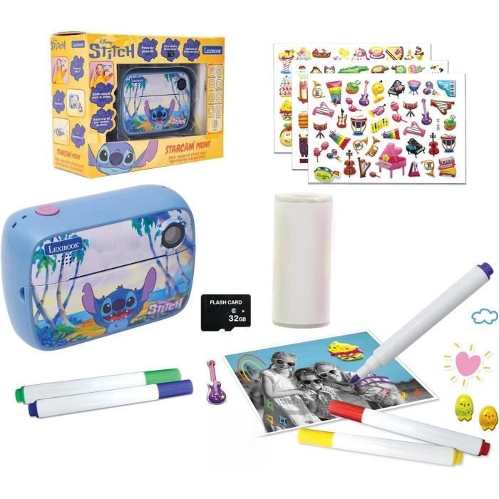 LEXIBOOK -  Appareil photo instantané - Starcam Print Stitch avec carte SD - Dès 5 ans