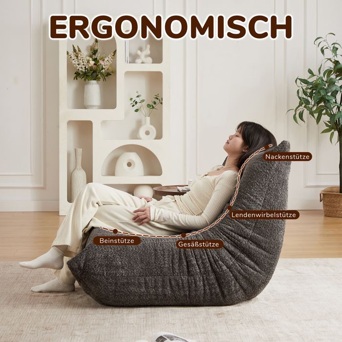 Zitzakstoel, Togo-stijl met traagschuim, eenvoudige bank voor woonkamer, slaapkamer en kantoor - 94x101x71cm, grijs
