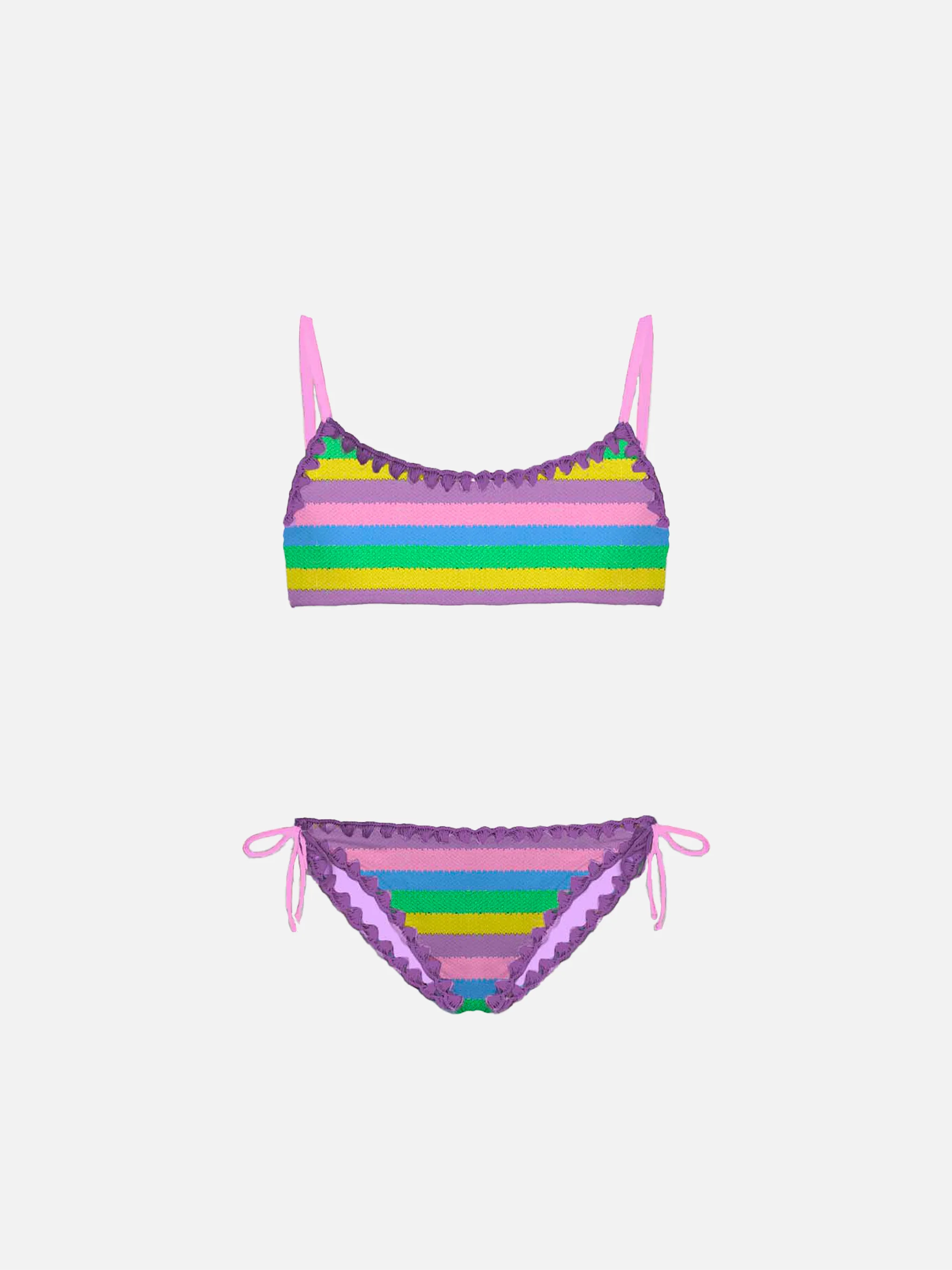 Mädchen-Bikini mit mehrfarbigen Streifen und Bralette