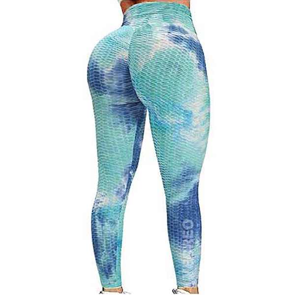 Leggings push-up taille haute à fronces pour femme, effet push-up, effet texturé, bleu clair SS (disponibles chez Women).