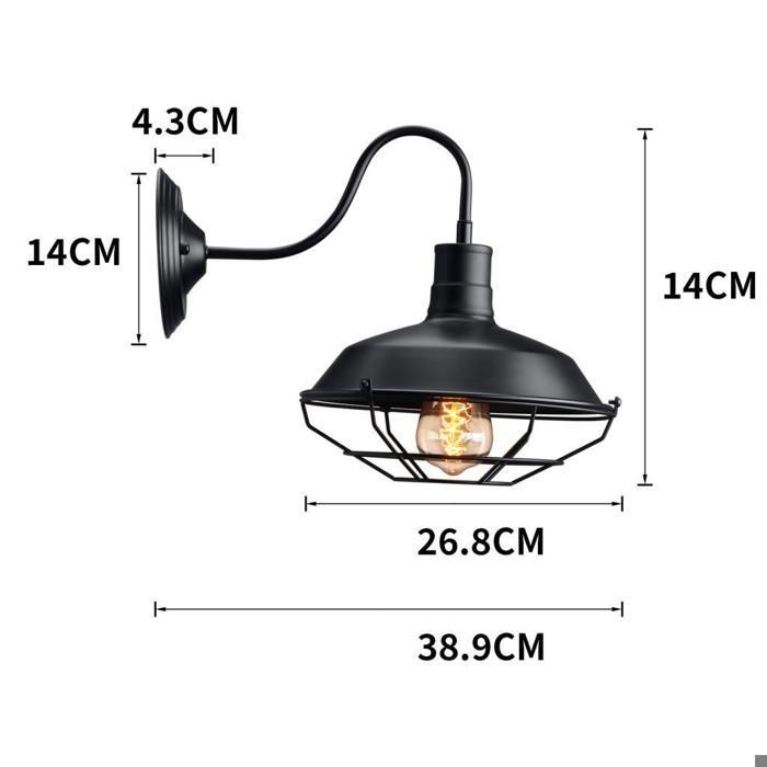 Aplique de pared exterior - Brazo flexible estilo retro - Resistente a la corrosión - Impermeable - Negro Ø26 cm, E27