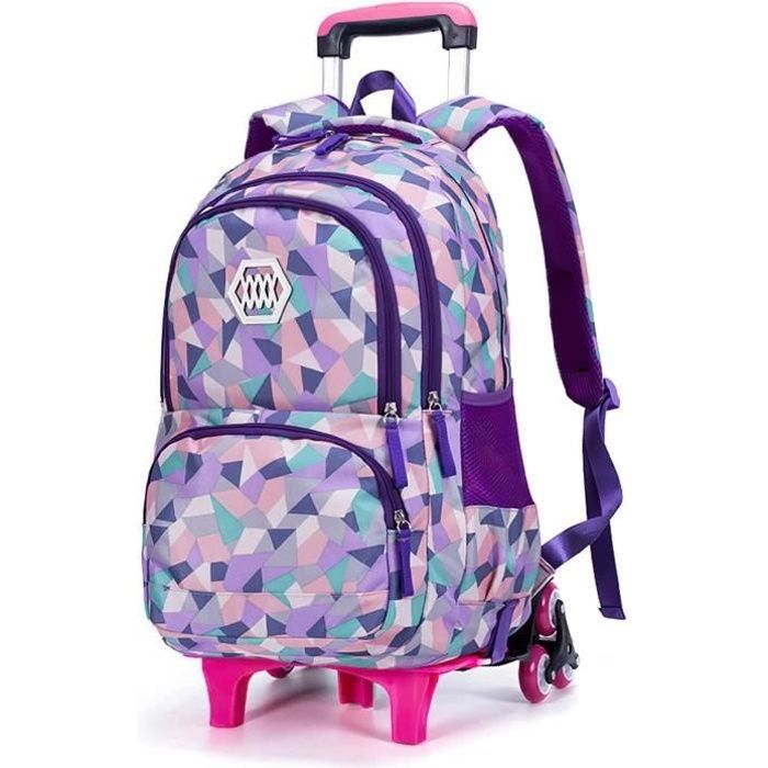 Rolling Backpack School Bag for Children, Girls and Boys, Purple, 6 Wheels, 33 x 24 x 48 cm