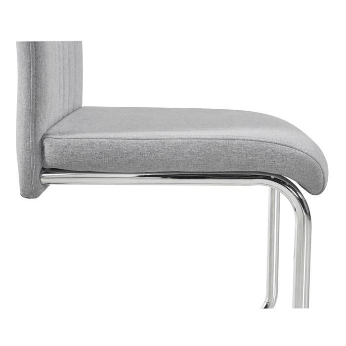 Lot de 4 chaises de salle à manger ou cuisine ERICA avec assise rembourrée poignée et piètement chromé, revêtement tissu gris clair