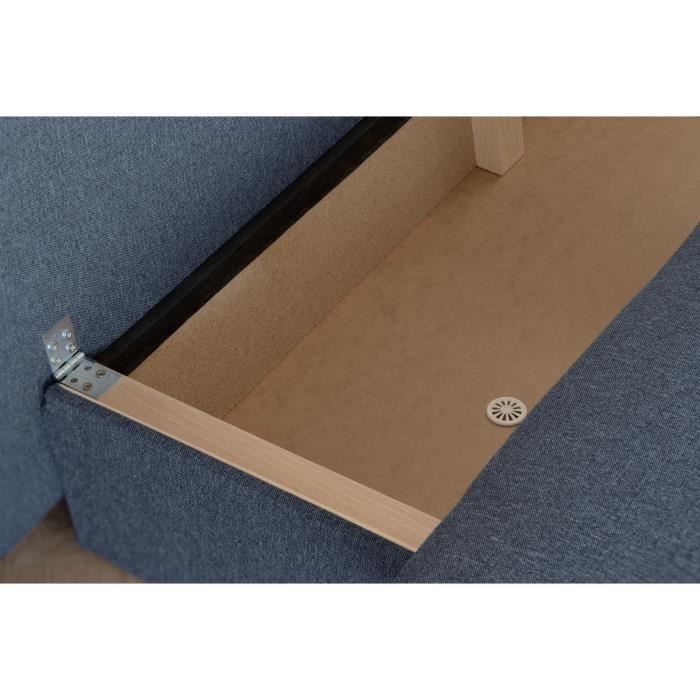 Divano letto trasformabile - 3 posti - NAOTO - Tessuto blu scuro - Vano contenitore - 202 x 98 x 98 cm