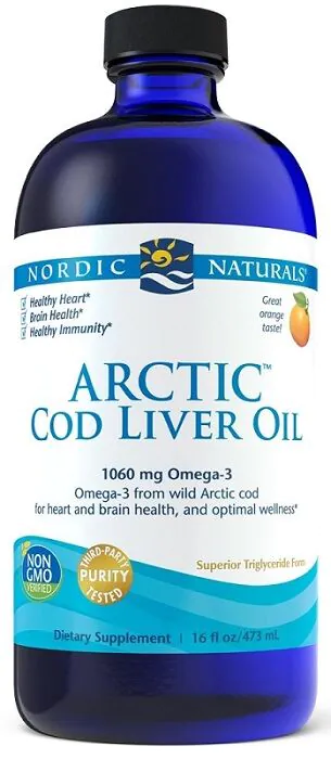 Nordic Naturals Arctic Cod Liver Oil, Olej z dzikiego dorsza arktycznego, Smak pomarańczowy, Płyn