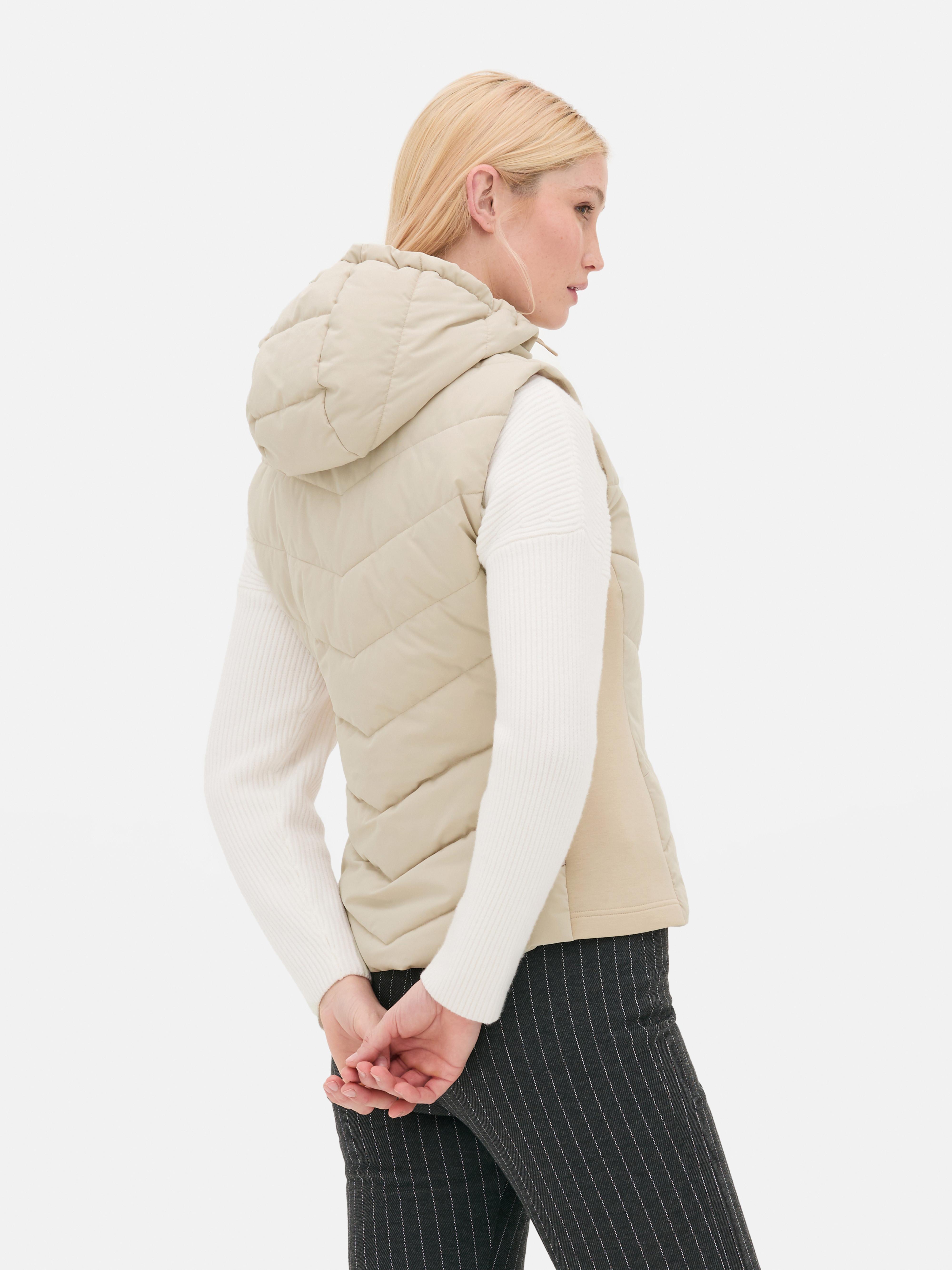 Giacca gilet con cappuccio, cappuccio regolabile con coulisse, cerniera e tasche