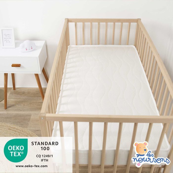 Les Noursons - Matelas Bébé Bamboo - 60x120 cm - Doux et Absorbant - Sans Traitement chimique - Fabrication Française