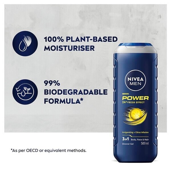 NIVEA Men Power 24H Fresh Effect 3 viename dušo želė<br>250ml - Normaliai odai