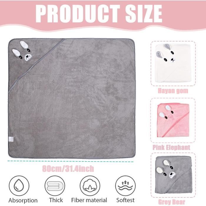 Juego de 3 piezas de toalla de baño para bebé, suave y altamente absorbente, 80 x 80 cm, felpa coral de alta calidad, capa de baño para edades de 0 a 5 años.