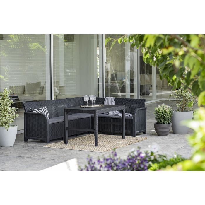 2-in-1 Gartenmöbelset mit Couchtisch – Kunstharz – Allibert von KETER – 6 Personen – SanRemo – Graphitgrau