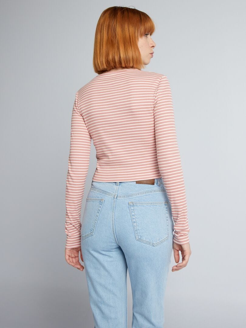 Top cropped canelado listrado - ROSA