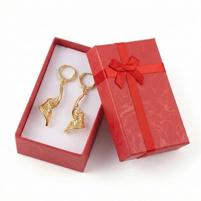 Boucles d'Oreilles - Femme - Pendantes - Spirale - Grecque – Plaqué Or Jaune 750/1000 - 45 mm