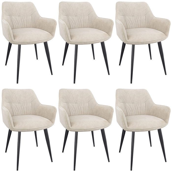 WAFTING Juego de 6 sillas de comedor, sillas de cocina, sillones tapizados en terciopelo, patas de metal, color caqui.