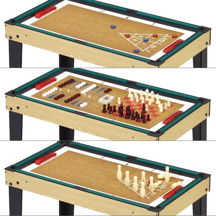 KANGUI 10-in-1 Games Table - Foosball - Billiards - Ping Pong - Hockey - Bowling - Cards - Wooden Frame - Accessories Included