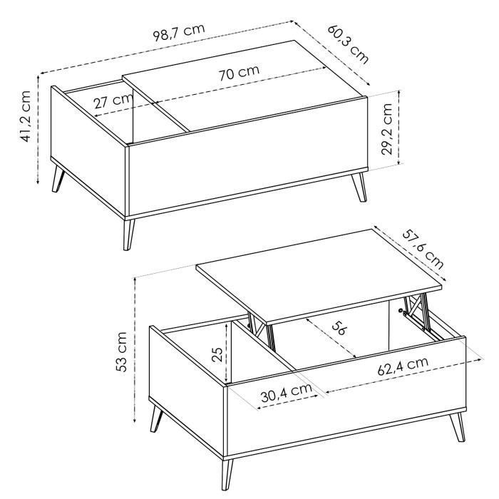 Ensemble salon NESS : Meuble TV + Table basse relevable - Mélaminé - Décor chêne clair et blanc