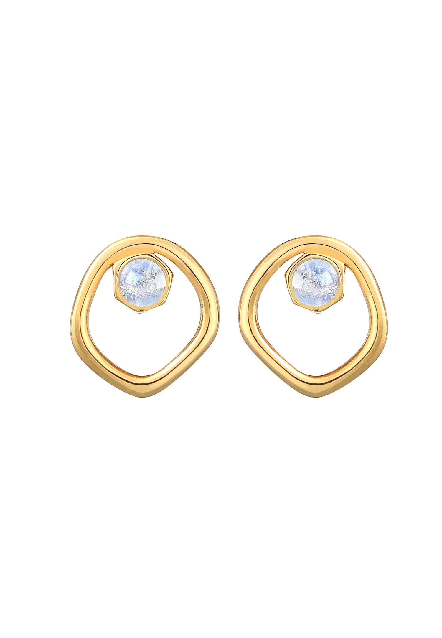 Elli PREMIUM Cercle Organique Élégant avec Pierre de Lune Boucles d'Oreilles Femme - (925/1000) Argent Plaqué Or