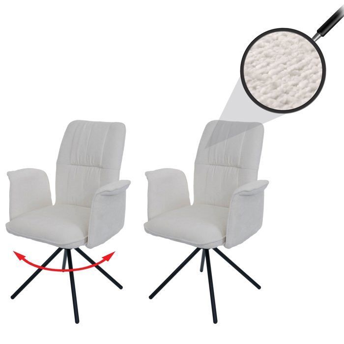 Conjunto de 2 cadeiras de jantar MCW-N99 com apoios de braço em chenille creme.