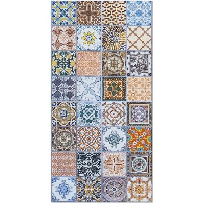 Alfombra panorámica de vinilo Nijar Original con estampado de baldosas de cemento, 40x80 cm - Alfombra de PVC para cocina, oficina y sala de estar.
