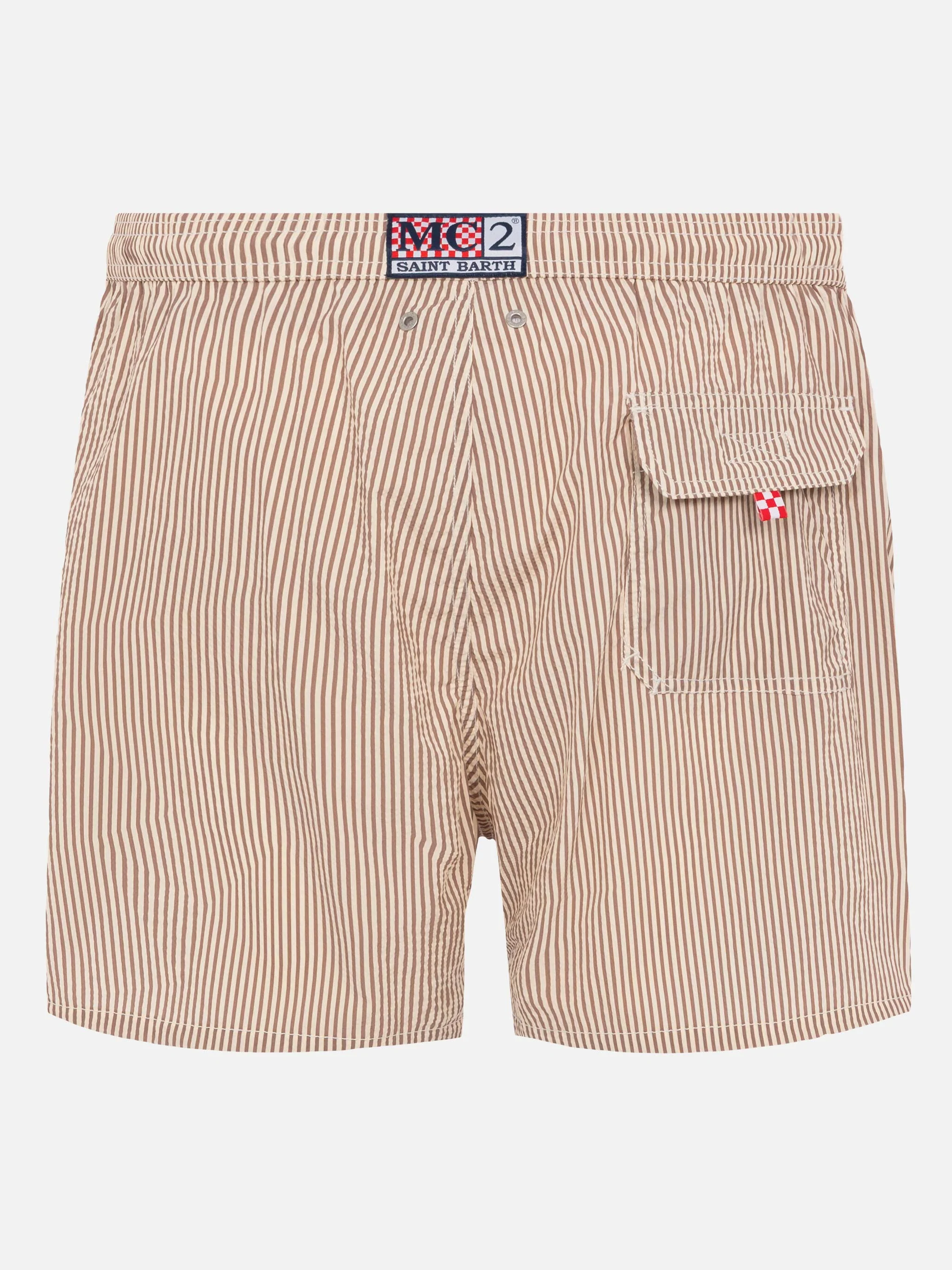 Costume classico leggero Patmos in seersucker a righe beige