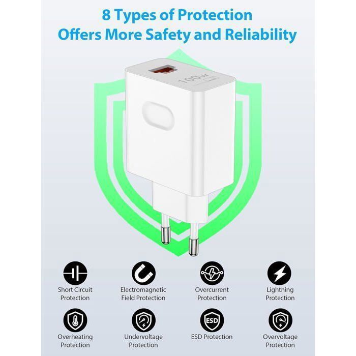 Cargador rápido Supercharge de 100 W para Honor 200 Pro+ y 200 Lite, cargador rápido con 2 puertos PD y cable USB-C de 1 m y 6 A, cargador Supercharge
