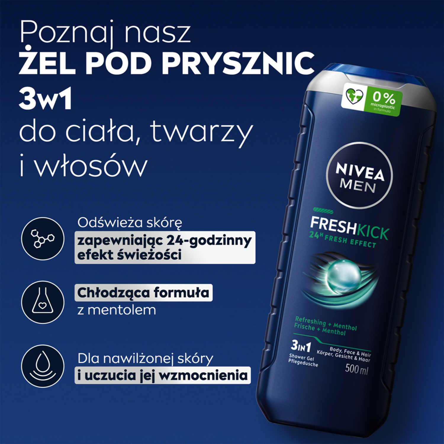 Nivea Men Shower Gel för män 500ml Cool Kick Men