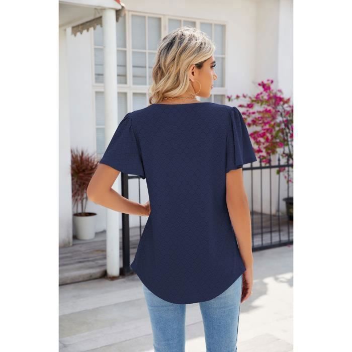 T-shirt da donna - INSFITY - Estate - Scollo quadrato - Maniche corte - Blu