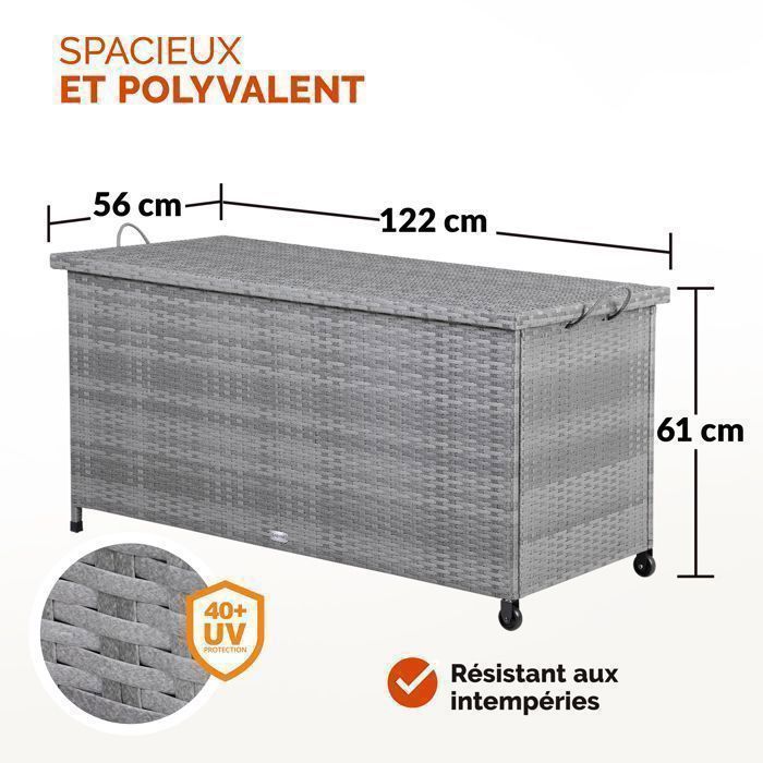 CASARIA® XXL Tuinopbergbox voor buiten, grijs - 270 liter opbergkist met wielen, waterdicht, gasveer, 117x53x60 cm