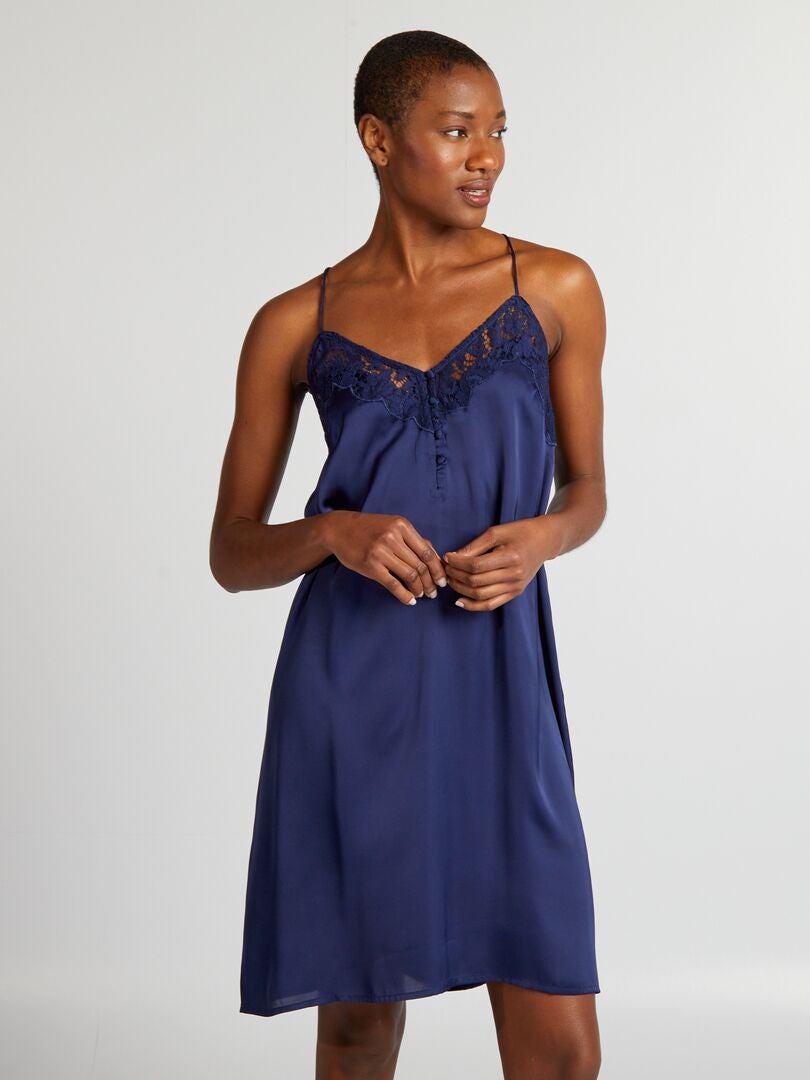 Babydoll de satén con tirantes finos - AZUL