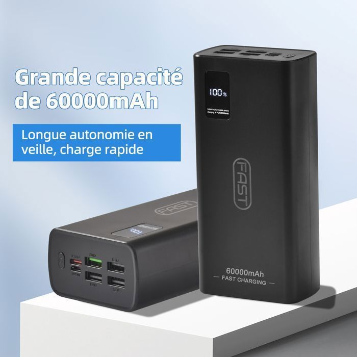 External Battery, 60000mAh Power Bank, Portable Battery USB C Input & Output PD3.0 QC4.0 Fast Charging Power Bank Black