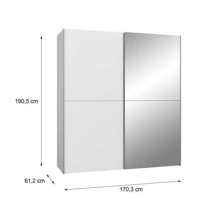 Armoire 2 portes coulissantes + miroir - Panneaux de particules - Blanc mat - L 170,3 x P 61,2 x H 190,5 cm - ULOS