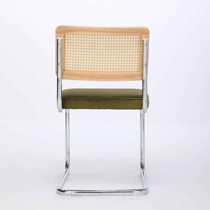 Chaises à manger modernes du milieu du siècle Ensemble de 2, chaises d'accent velours avec dos de canne naturelle et base de chrom