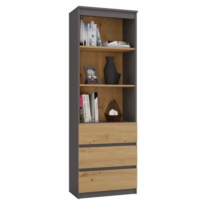 CATANIA - Librería con 3 cajones + 2 estantes - 180x60x35 cm - Mueble de almacenamiento - Estantería
