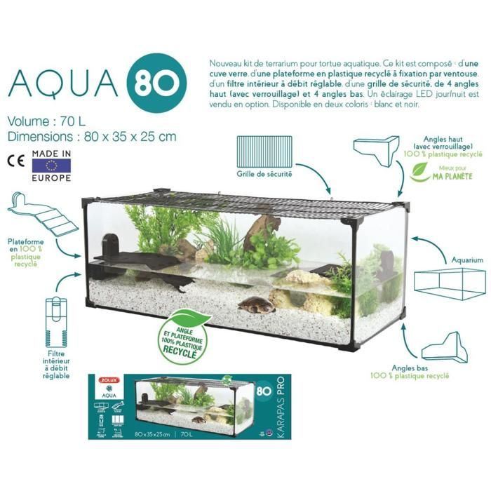Aquarium Tortue Karapas Aqua 80 Pro Noir - Zolux