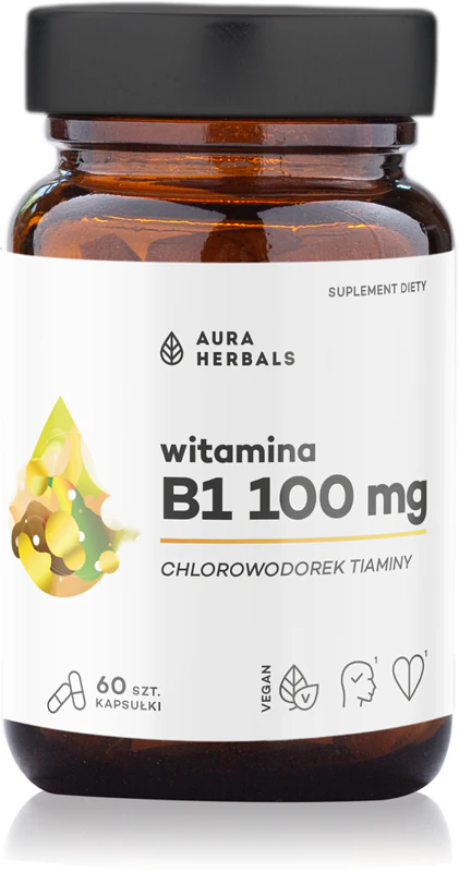 Aura Herbals Vitamin B1 100 mg Thiamin Nahrungsergänzungsmittel-Kapseln für die ordnungsgemäße Funktion des Nervensystems