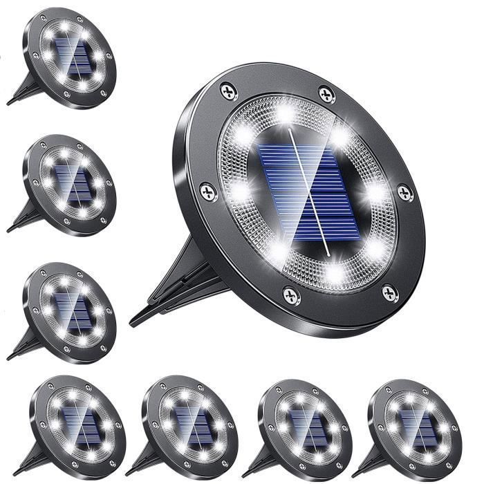 Conjunto de 8 luminárias solares externas KENLUMO, com 8 LEDs para jardim, luz branca fria 6000K.