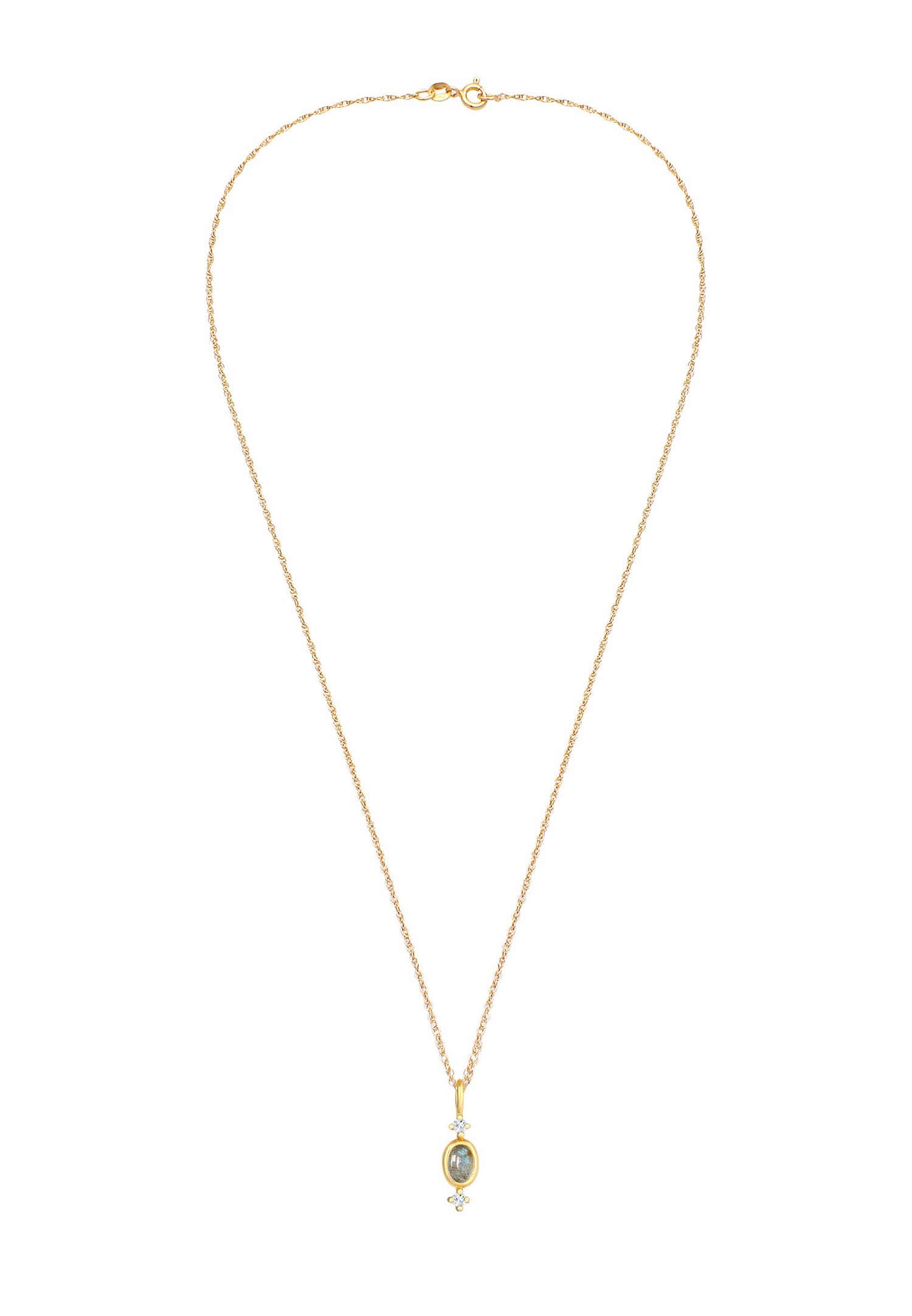 Elli PREMIUM Pendentif torsadé pour dames avec topaze de Labradorite en 925/1000 argent massif et plaqué or