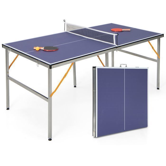 Mesa de ping-pong plegable COSTWAY - 166x83cm - 2 paletas de goma, 3 pelotas - Patas ajustables - Premontada