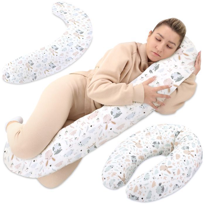 Almohada de lactancia XXL, almohada para dormir de lado - Algodón, almohada de embarazo y posicionamiento para adultos, diseño de búho