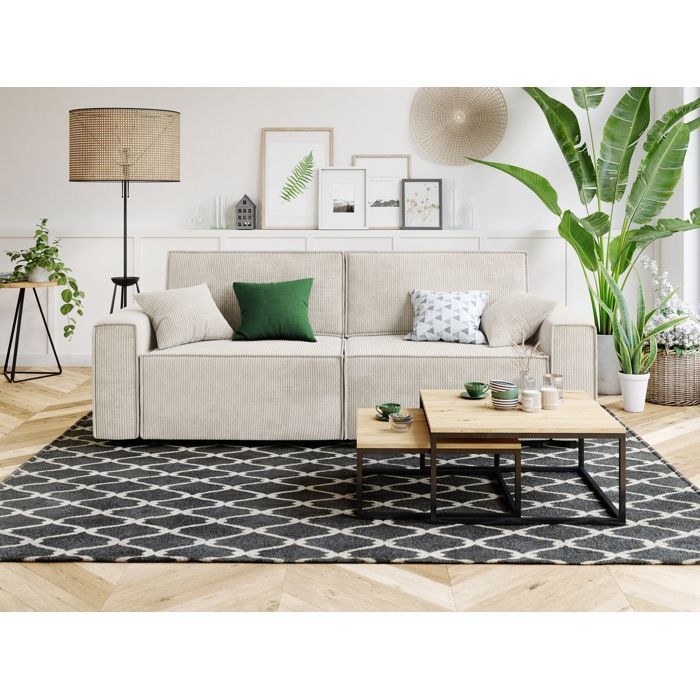 Sofá convertible de 3 plazas MIRA en pana beige.