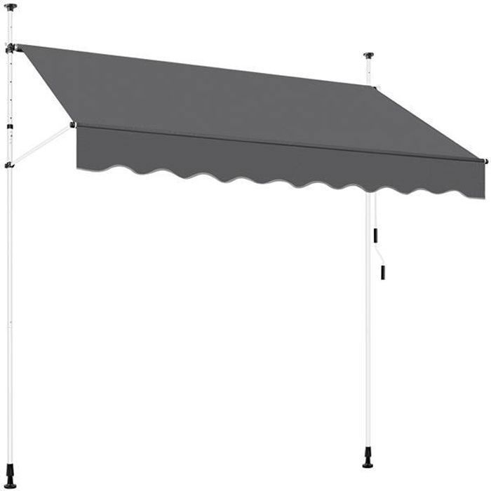 Yaheetech - Manual Retractable Awning, Gray - 250 x 120 cm - Height and Tilt Adjustable - Balcony, Terrace, Garden