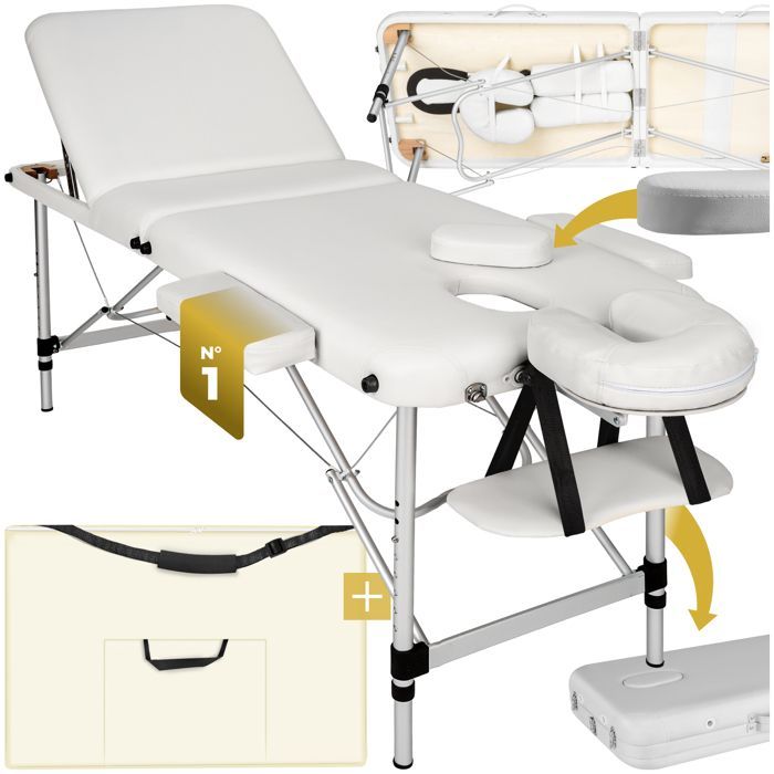 Table de massage - TECTAKE - Table de soin pliante réglable en hauteur 3 zones 210 x 95 x 90 cm - Blanc