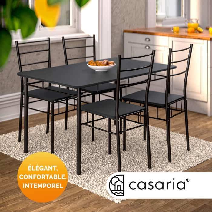CASARIA® Ensemble LEO table avec 4 chaises anthracite MDF métal laqué Ensemble 5 pièces pour salle à manger cuisine