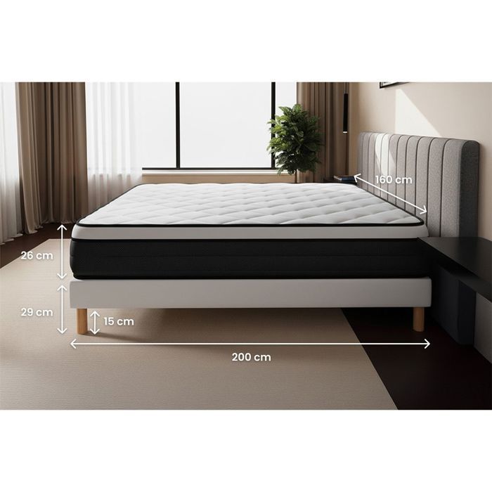 Suite 160x200 Muelles ensacados, espuma viscoelástica de 5 zonas, base de láminas dobles