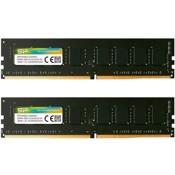 Memoria RAM DDR4 - Silicon Power - 32 GB (16 GB x 2) 3200 MT/s - CL22 UDIMM - SP032GBLFU320X22