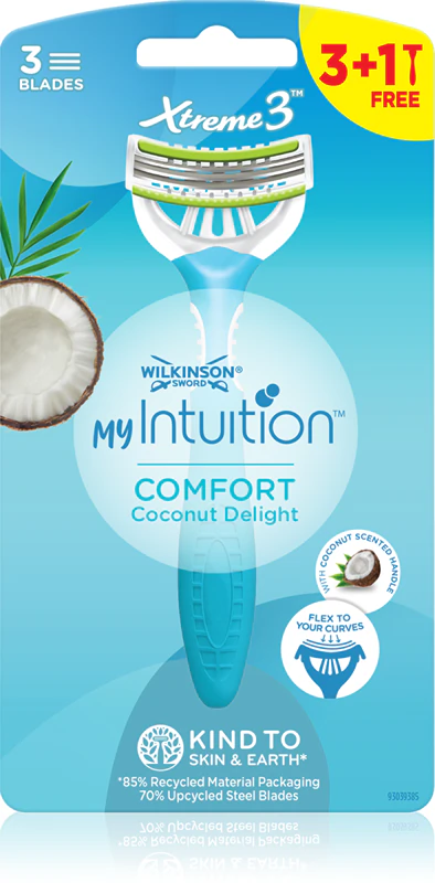 Aparelhos de barbear descartáveis Wilkinson Sword Xtreme 3 Comfort Coconut Delight com coco.