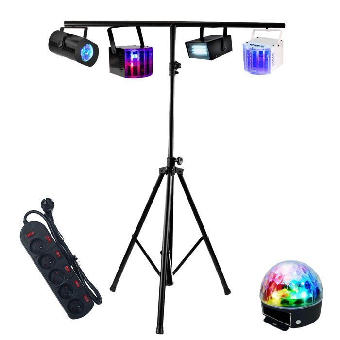 Lighting Package - Stand - 5 Light Effects - Miniwave - 2 Derbys - Strobe - Astro - Dispatching Box - Mobile DJ PA