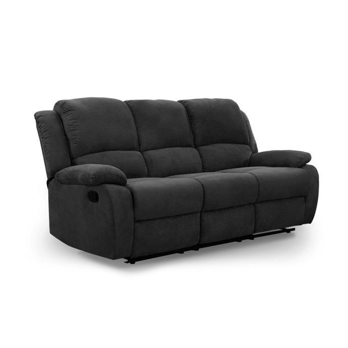 Canapé Relaxation 3 places Microfibre LEO - Noir - L193 x 93 x 96cm - LOUNGITUDE